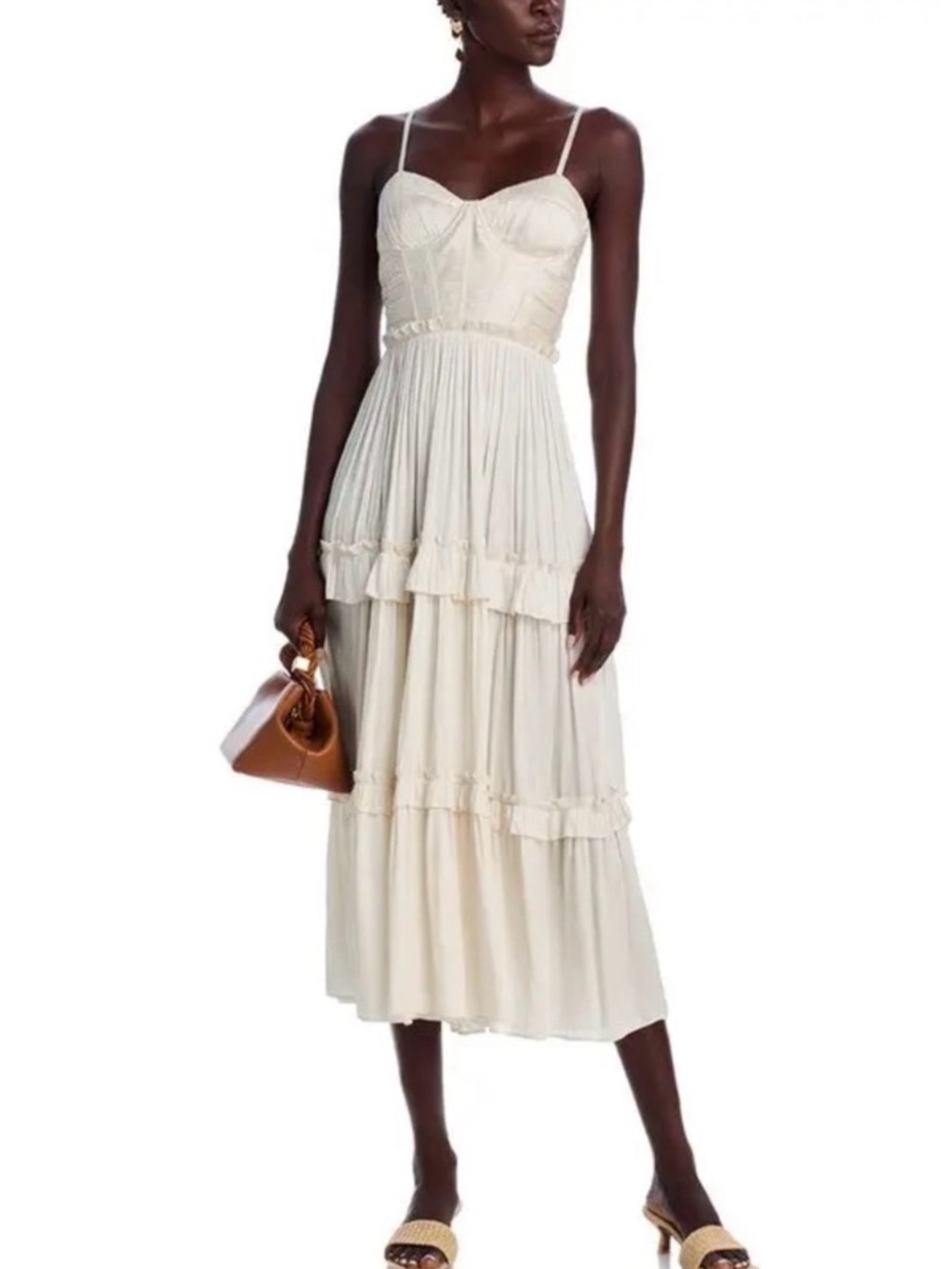 Aqua Cream Tiered Spaghetti-Strap Midi Dress